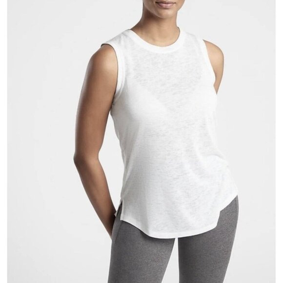 ATHLETA WOMEN'S WHITE SLEEVELESS BREEZY TOP TANK Sz L - Picture 1 of 7